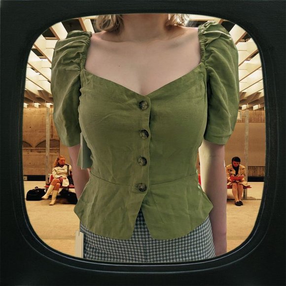 NWT Aritzia Wilfred Janine Linen Prairie Moss Green Blouse - Picture 2 of 3